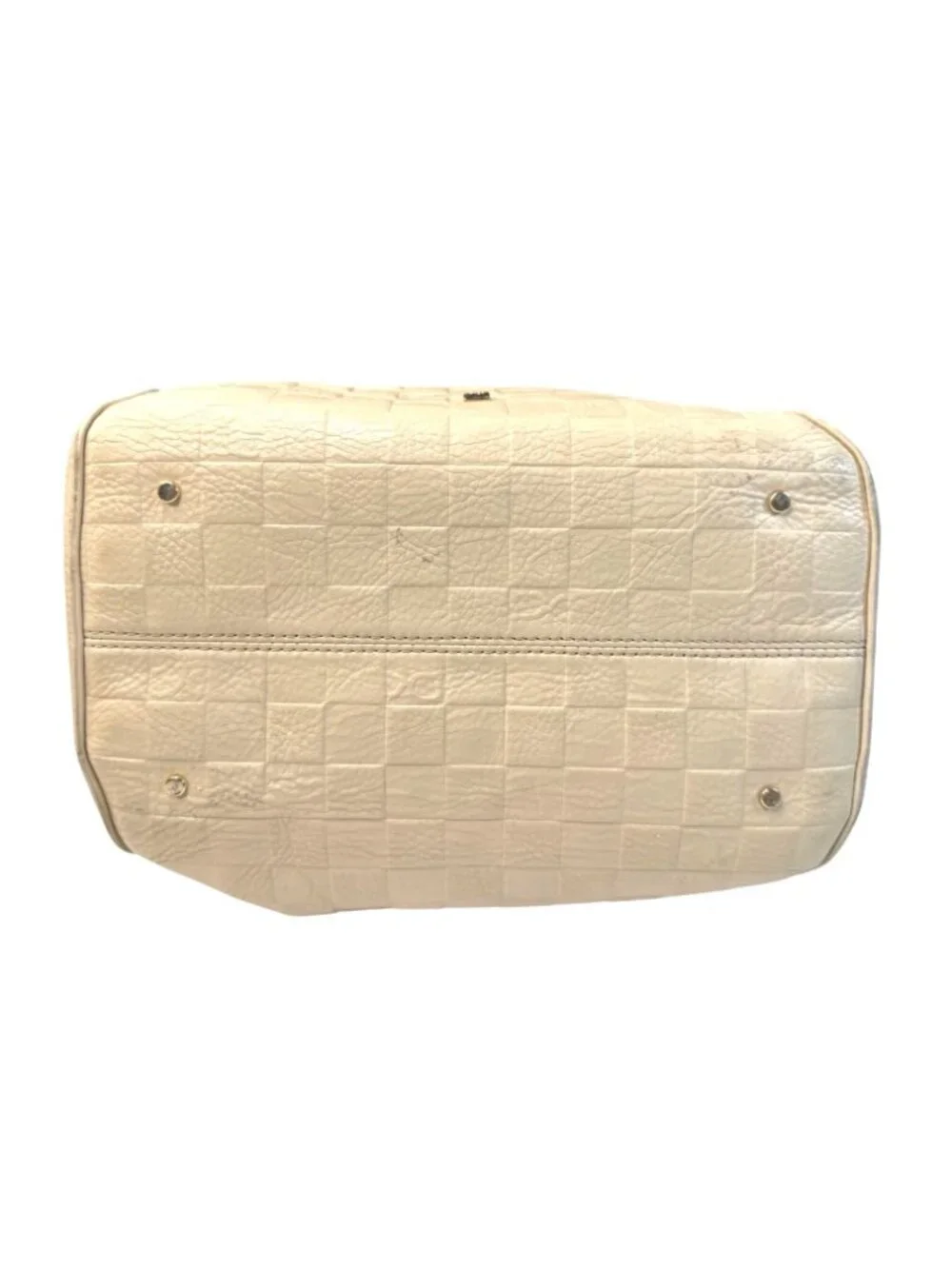 Purificación García Beige Checker Emossed Leather Satchel W/Brown Handles/Strap